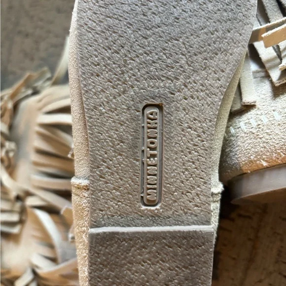 Minnetonka Cream Fringe Moccasins - Picture 5 of 5